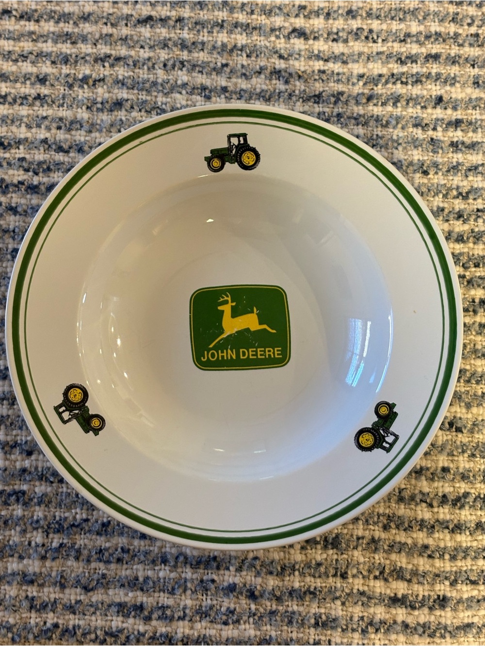 Set of Six John Deere White and Green Logo Ceramic Soup/Salad Bowls